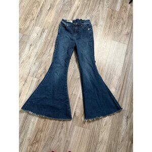 We The Free Mid Rise Flared Jeans 26 Grunge Boho Hippie Festival lace tie back